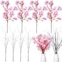 8 Pcs Artificial Cherry Blossom Branches Decor 15.7 Inch Artificial Cherry Flowers 4 Lifelike Curly Willow Branches for Home Indoor Decoration Vase DIY Wedding Table Centerpiece Decors Pink