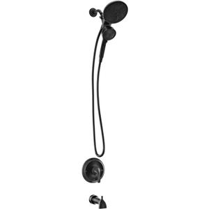 Moen Engage Magnetix Matte Black Multi-Function Handshower and Rainfall Shower Head Trim Combo with Shower Handle, Tub Spout, Metal Hose and Valve, 82304BL