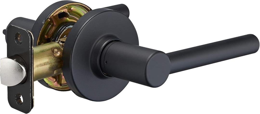 Amazon Basics Contemporary Madison Passage Door Lever, Easy Installation, Matte Black, 1-Pack