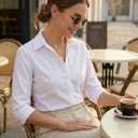 Beninos Women's 3/4 Sleeve Formal Work Wear White Button Down Shirt (White, M)