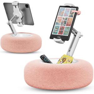 Tablet Pillow Stand for Reading, Adjustable Tablet Stand Phone Holder for Bed with Detachable Snack Bowl, Fits 4.7"-13" Kindle/Phones/Tablets, Watch Videos, Stream Media, Pink