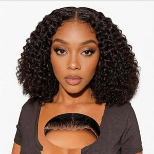 Curly Glueless Wigs Human Hair Pre Plucked Pre Cut 9x6 HD Lace Closure Bob Wig with Baby Hair Black Bob Deep Wave Wig Human Hair 180% Density Black Water Wave Human Hair Wig for Women 16 Inch