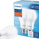 Philips A19 E26 (Medium) LED Bulb Soft White 100 Watt Equivalence, 2 Pack