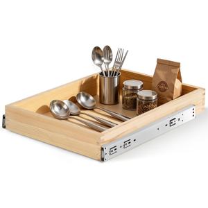 Wooden Pull Out Cabinet Organizer for Kitchen Fully Assembled 15" W x 21" D x 3" H Solid Wood Drawer with Soft Close Slides Bottom or Side Mount for Pantry Bathroom Bedroom Dining Room Storage