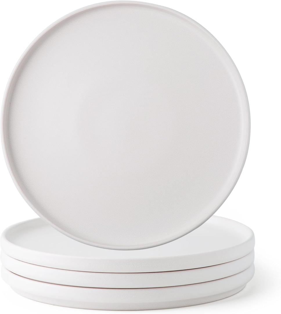 AmorArc Ceramic Dinner Salad Plates Set of 4, 8.5 Inch Reactive Matte Glaze Dish Set, Dessert, Salad, Appetizer, Small Dinner Plate, Microwave, Dishwasher Safe,Scratch Resistant,Matte White