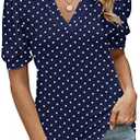 Romanstii Women Casual V-Neck T-Shirts Loose Puff Short Sleeve Tops Tunic Blouses, Medium