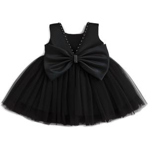 Baby Girls Formal Dress with Large Bowknot Tulle Backless Satin Party Birthday Baby Flower Girl Dresses (Black) 3-6M