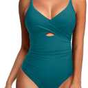 Tempt Me Women One Piece Swimsuit Tummy Control Bathing Suits Cutout V Neck Twist Front Swimwear (Large, Blue Green)