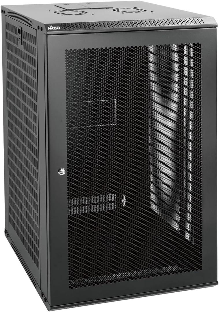 Tecmojo 18U Wall Mount Rack Network Cabinet for 19" IT Equipment, with Lockable Mesh Door and Side Panels, Cooling Fan, Black, 17.7inch Depth for AV/ Computer/ Electronics Equipment Data Rack
