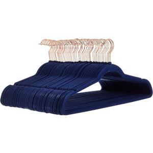 Amazon Basics Slim Velvet, Non-Slip Suit Clothes Hangers, Pack of 50, Navy Blue/Rose Gold