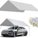 12 x 20 Ft Carport Replacement Canopy Cover Garage Top Tent Shelter Tarp,200G Heavy Duty Car Port Canopy Tent,Grey Waterproof and UV Protected Tarp with 50 Ball Bungees (Frame Not Include)