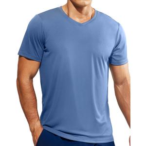 Haimont Men's V Neck Athletic T Shirts Lightweight Gym Workout Running Short Sleeve Tee Shirts Moisture Wicking UV Protection Small, Steel