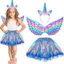 Hifot Unicorn Costumes for Girl, Unicorn Birthday Tutu Dress with Unicorn Wings Headband for Christmas Gifts Party Outfit, 8In Waist