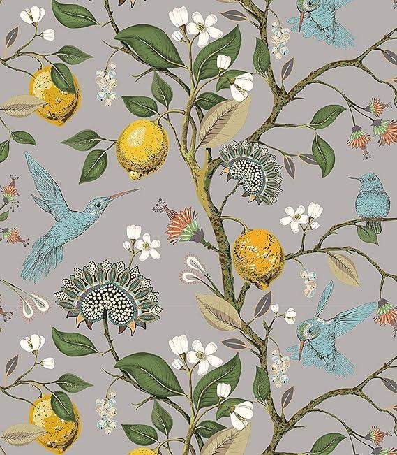 Blooming Wall Blue Bird Fresh Lemon Tree Peel and Stick Wallpaper Removable Self Adhesive Wall Mural Wall Décor