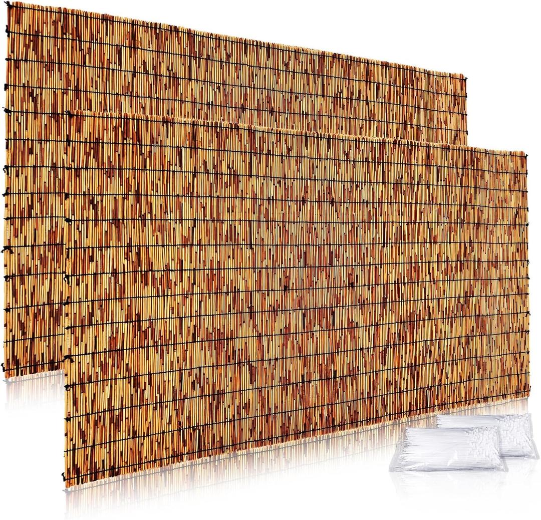 Reed Fencing Rolls,Patio Privacy Screen,Decorative Bamboo Fence Rolls for Patio Balcony Garden Backyard Outdoor,5x16FT(2Pcs) (516FT 2Pack, Brown)