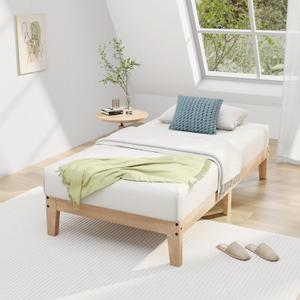 12 Inch Twin XL Solid Wood Platform Bed with Wooden Slats, No Box Spring