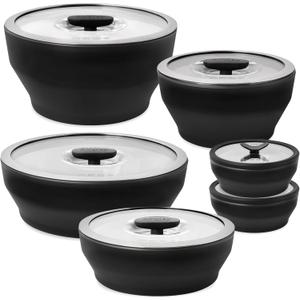 Anyday Onyx Collection 12-Piece Glass Food Storage with Glass Lids | Microwave Cookware Set & Plastic-Free Meal Prep | Stackable Airtight Storage Containers & Microwave Steamer with Vented Lid