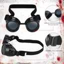 3 Pcs Halloween Costume Accessories Adult with Goggles Glasses, Short Curly and Skeleton Gloves for Halloween Cosplay Party Accessories Women Dress up (Black)