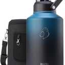 BUZIO 1 Gallon Water Bottle Insulated, (Cold for 48 Hrs) 128oz Large Stainless Steel Water Jug, 3.58in Big Wide Mouth Leak Proof Metal Flask with Carrying Sleeve for Camping,Gym, Hiking, Indigo Crush