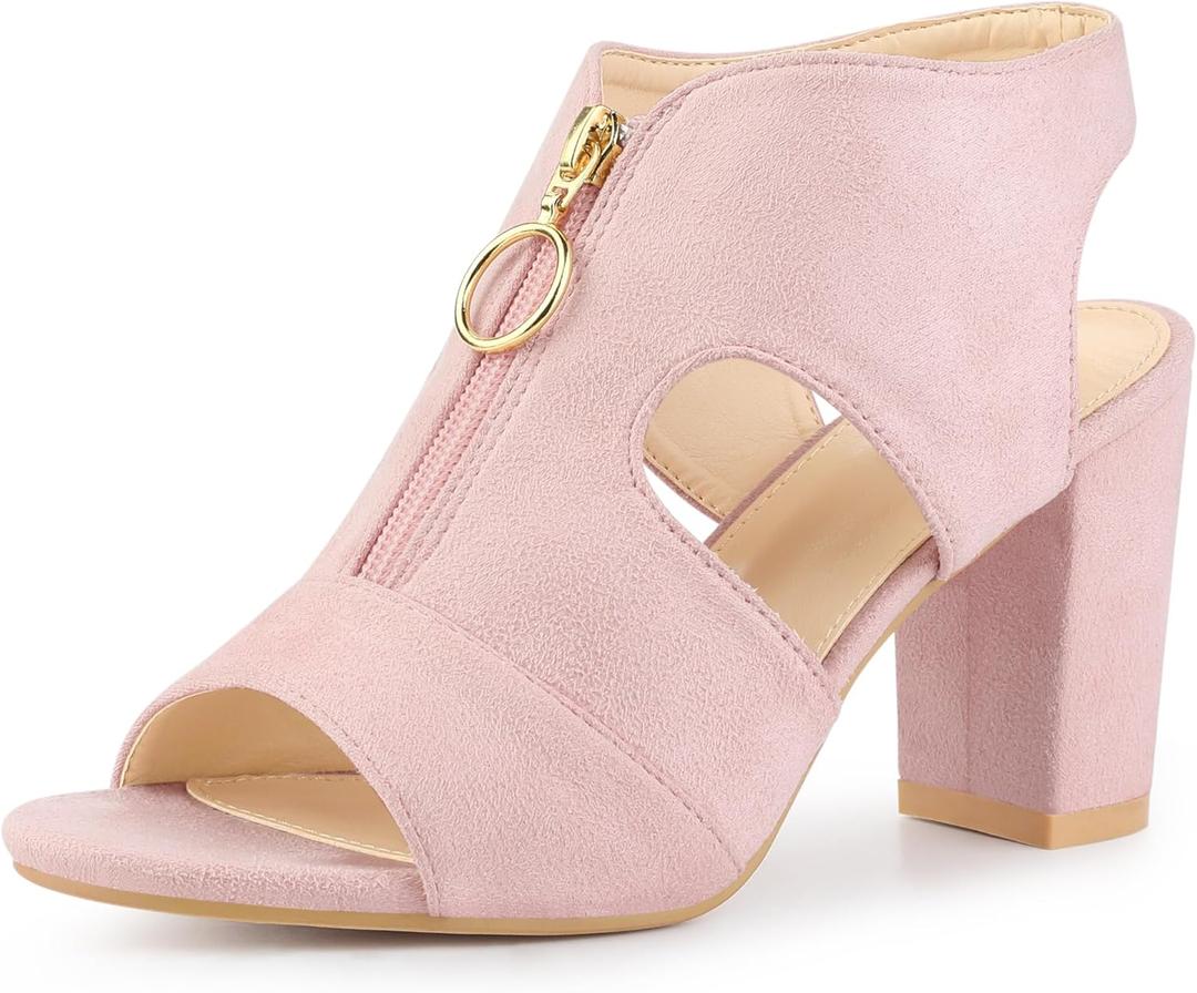 Allegra K Women's Front Zip Cut Out Chunky Heels Slingback Gladiator Heel Sandals (9.5)