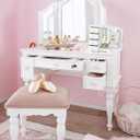 RR ROUND RICH DESIGN Jewelry Box - Made of Solid Wood with 4 Drawers Organizer and Built-in Necklace Carousel and Large Mirror White