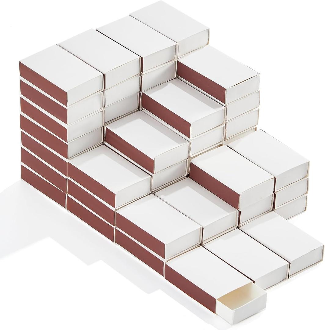 60PCS Blank Matches Containers 2.24 x 1.42 x 0.59 inches White DIY Match Books Storage Boxes Bulk Match Holder with Double-Sided Striker for Wedding Bridal Baby Birthday Party Favor Empty(No Matches)