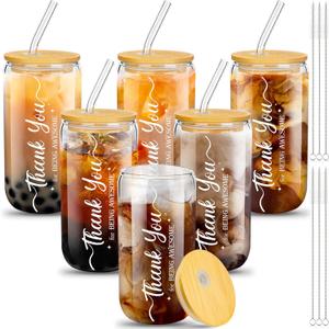 6 Set Employees Appreciation Gifts Thank You Team Gift Bulk Coworkers Staff 16Oz Can Beer Glass Cup with Lids Straws Brushes for Christmas