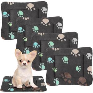 Tuanse 4 Pack Ultra Soft Dog Cat Bed Mat Small Animal Guinea Pig Bed with Cute Print Reversible Fleece Dog Crate Kennel Pad Cozy Washable Thickened Hamster Pet Beds Mat(13 x 19 Inches,Black)