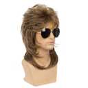 Mens Mullet Wig 70s 80s Halloween Cosplay Costume Wigs for Fancy Dress,Light Brown