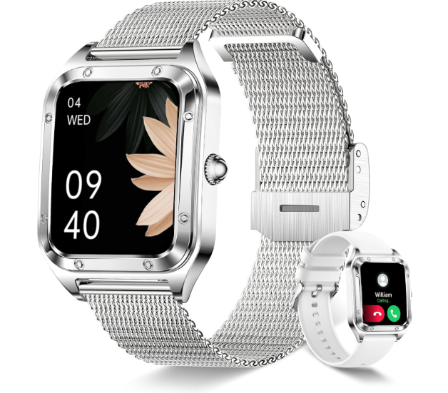 Smart Watch for Women(Call Answer/Dial), 1.6'' Touch Screen Smartwatch for Android iPhone Compatible, Waterproof Fitness Tracker with Heart Rate Sleep Monitor 100+ Sports Modes AI Voice, SILVER