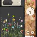 Unov Case Designed for Pixel 7, Black Phone Case with [Anti-Slip Embossed Pattern], Shockproof Slim Protective [Anti-Scratch TPU] Back Cover, Floral Bouquet