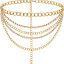 FIORETTO Chain Belt for Women Metal Waist Chain Fashion Multilayer Chain Belts for Dress (Fit Waist Up to 36", Multi-rhinestone-gold)