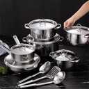 Stainless Steel Cookware Set, 15 Piece Set with Steel Handle, Composite Bottom for Daily Cooking (15), Set of 15