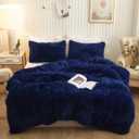 XeGe Plush Shaggy Duvet Cover Set, Luxury Ultra Soft Crystal Velvet Fluffy Bedding Sets 3 Pieces(1 Furry Faux Fur Comforter Cover + 2 Fuzzy Faux Fur Pillowcases), Zipper Closure(King, Navy Blue)