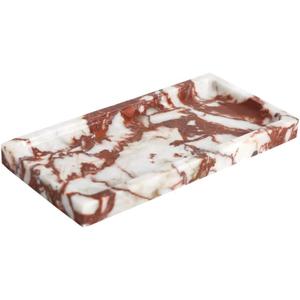 Small Marble Bathroom Tray, Real Marble Vanity Tray, Natural Stone Organizer for Countertop, Mini Marble Organizer for Jewelry Perfume Towel, Non-Resin Non-Ceramic (Calacatta Red 7.9" x 3.9" x 0.7")