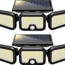 VIVOHOME Solar Flood Lights Outdoor, 256 LED 2500LM Motion Sensor Lights, 3 Adjustable Heads Security Lights, IP65 Waterproof, 270 Wide Lighting Angle Solar Powered Lights for Porch, Yard, 2 Pack