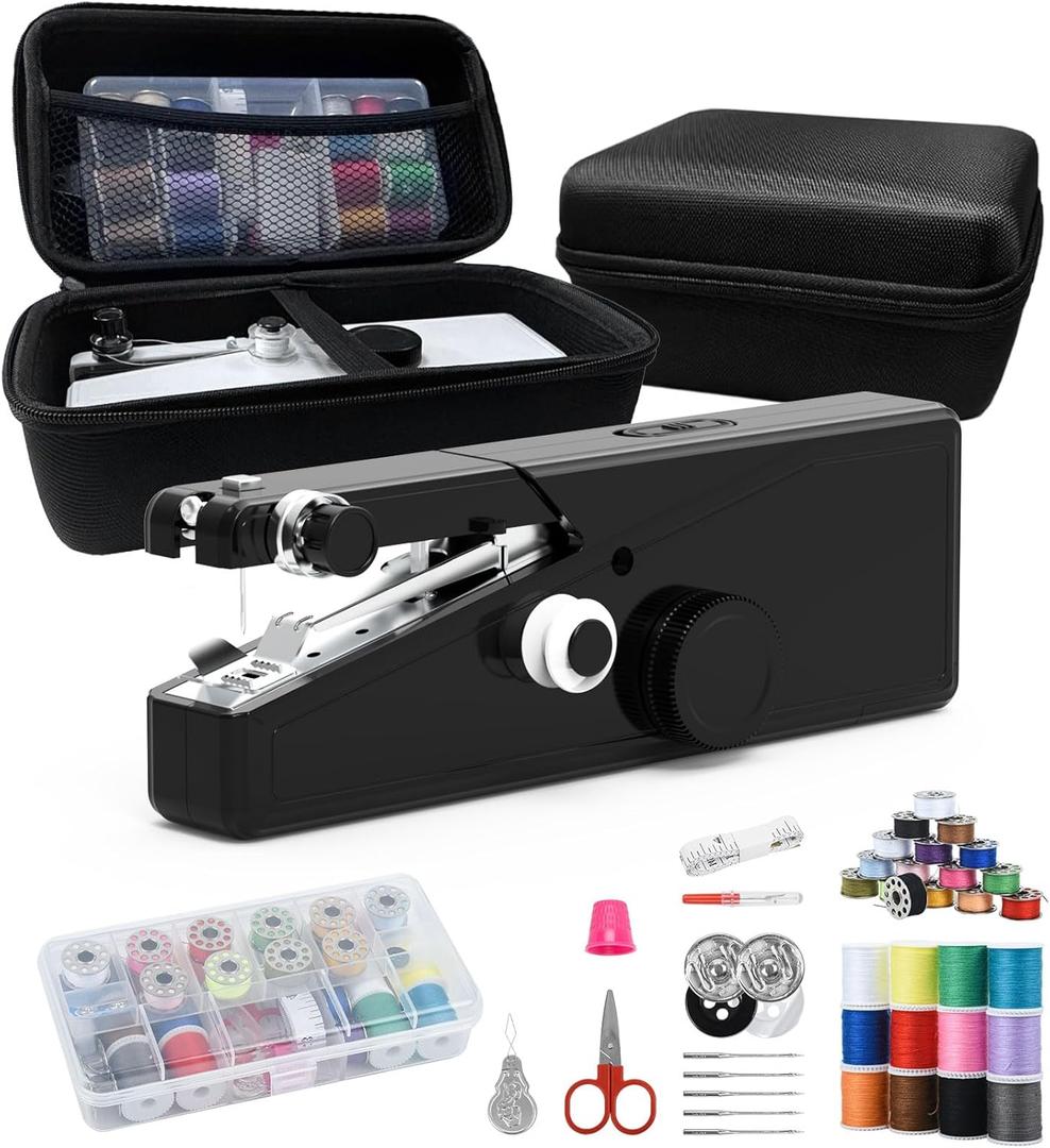 Handheld Sewing Machine for Beginners - Portable Cordless Mini Sewing Machine, Complete Sewing Kit & Accessories - Easy Electric Stitching for Home, Travel & DIY Repairs, Black
