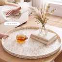 22" Round Mother of Pearl Serving Tray Ottoman Tray, Leaf, Gold