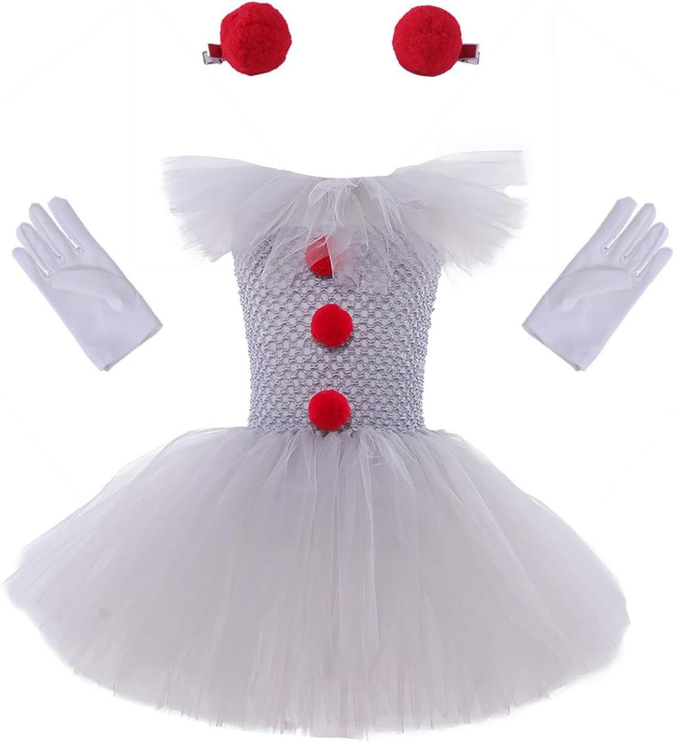 Toddler Kids Girl Christmas/Halloween Costume Set Tulle Dress Set for Halloween/Christmas Party Cosplay (4-5 Years, White)
