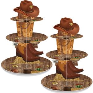 Zopeal 2 Pack Western Cowboy Cupcake Stand Party Decoration Western Birthday Cupcake Holder Cowboy Theme Cake Holder Cowboys Birthdays Dessert Stand for Baby Shower Birthday Party Supplies