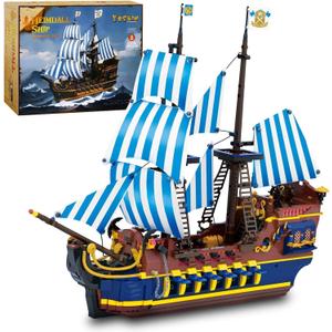 YESHIN Pirates Ship Model Building Blocks Kits, MOC Sailboat Model Construction Set to Build, Gift for Kids Age 8+/Adult Collections Enthusiasts (2010+Pieces)