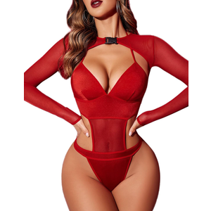 Avidlove Rave Outfits for Women Festival Sexy Lingerie Bodysuit Buckle Shrug Crop Top Set XL