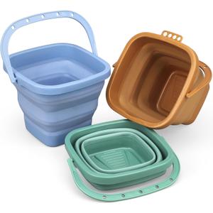 Dilabnba 3-Pack Collapsible Beach Buckets with Mesh Bag, Silicone Sand Water Pails for Kids, Easter Buckets, Portable Beach Toys for Travel, Camping, Fishing, Summer Fun