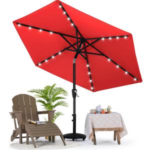 MASTERCANOPY Patio Umbrella with 32 Solar LED Lights -8 Ribs (11ft, Burgundy)