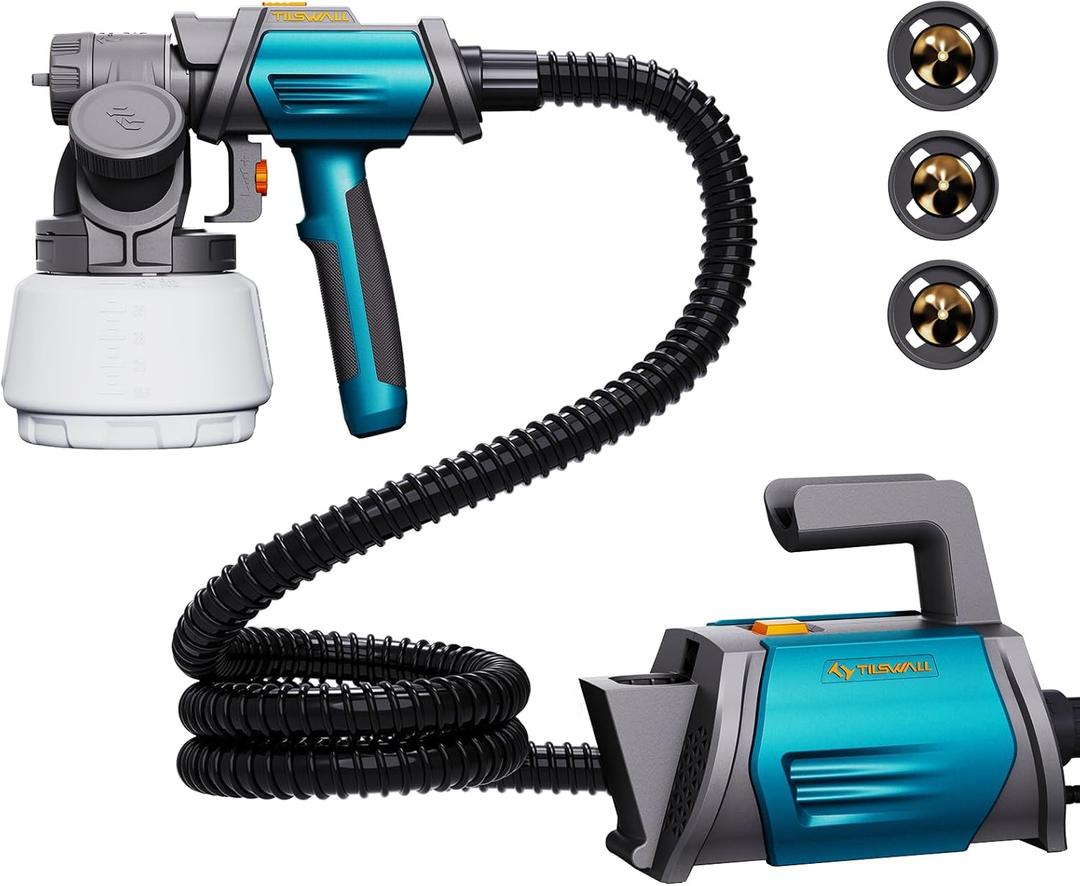 Tilswall Paint Sprayer 800W HVLP Spray Paint Gun, Electric Paint Sprayer Gun with 4 Nozzles & 3 Patterns for House Painting Furniture Cabinets Fence Home Walls Shark 800 (Blue, 1300 ml)