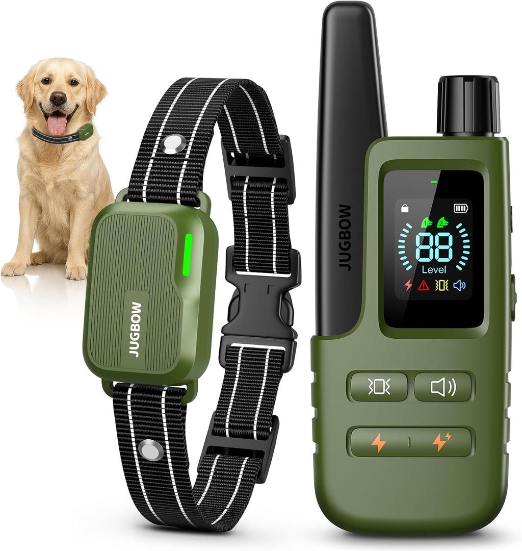 Jugbow Dog Shock Collar - 4500FT Dog Training Collar with Remote, IPX8 Waterproof Electric Dog Collar with 4 Training Modes, Security Lock, Rechargeable eCollar for 10-120lbs Small Medium Large Dogs (Green 1 Pack)