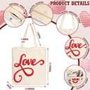 Sadnyy Valentines Day Canvas Tote Bag Embroidery Reusable Valentines Bag Basket Love Heart Gift Bags Cotton Tote with Handles for Wedding Grocery Shopping DIY Craft Valentine's Day Favor