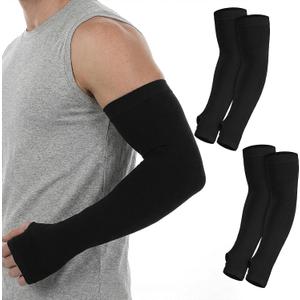 Grevosea 2 Pairs Arm Sleeves for Women, Cooling UV Sun Protection Golf Sleeves Sports Compression Tattoo Cover Up Sleeve (Black)