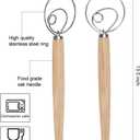 Pack of 2 Danish Dough Whisk, Kitchen Baking Flour Mixing Tool for Sourdough, Bread, Flour Paste, Butter, Pancake, Pizza, Cake, Pastry, Biscuits, Wooden Handle Stainless Steel Ring