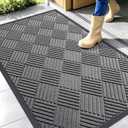 OLANLY Front Door Mat Outside Entrance 47x32, Absorbent, Heavy Duty Sturdy Natural Rubber Doormat Indoor Outdoor, Stain and Fade Resistant, Non-Slip Low Profile Floor Mat for Entryway, Grey Diamond